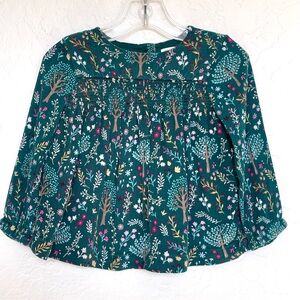 Gymboree Woodland Print Smocked Holiday Top Dress Green Size 18-24 Months